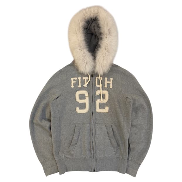 아베크롬비 Y2K 울프죠 폭스 퍼 후드집업 그레이