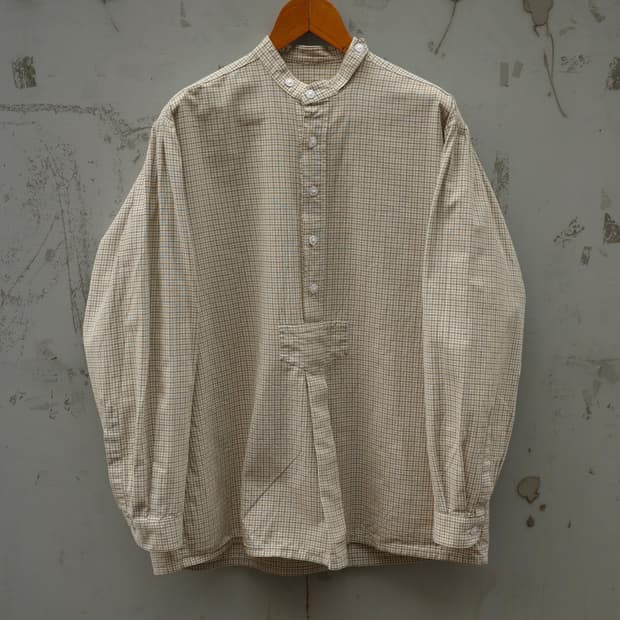 유럽빈티지 체크 만다린 카라 하프플래킷 셔츠