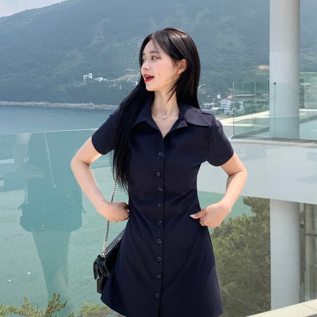 데이로제 자체제작 -3kg 슬림핏 반팔 셔츠 원피스