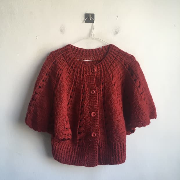 일본빈티지 레드 케이프 울 니트 가디건