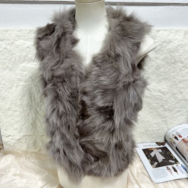 빈티지 그레이 여우털 폭스퍼 조끼 베스트