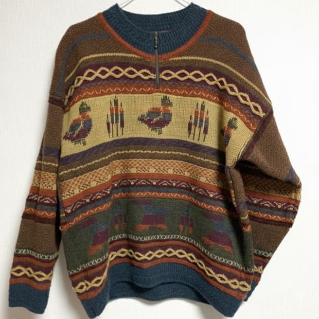 💥대장급💥빈티지 반집업 니트/snowy peak 스노위피크