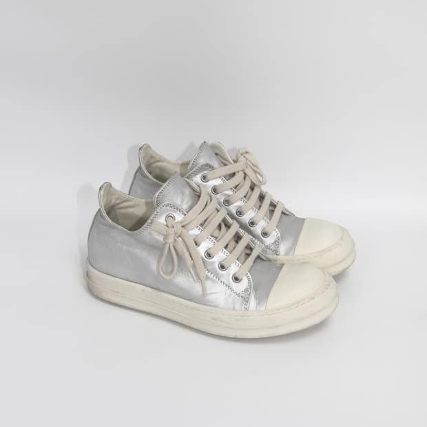 릭오웬스 다크쉐도우 실버 새틴 라몬즈 로우 스니커즈