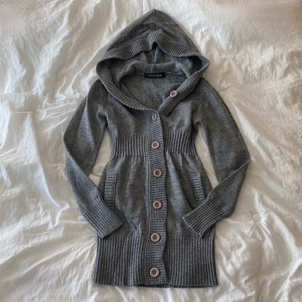 빈티지 버튼 후드 가디건