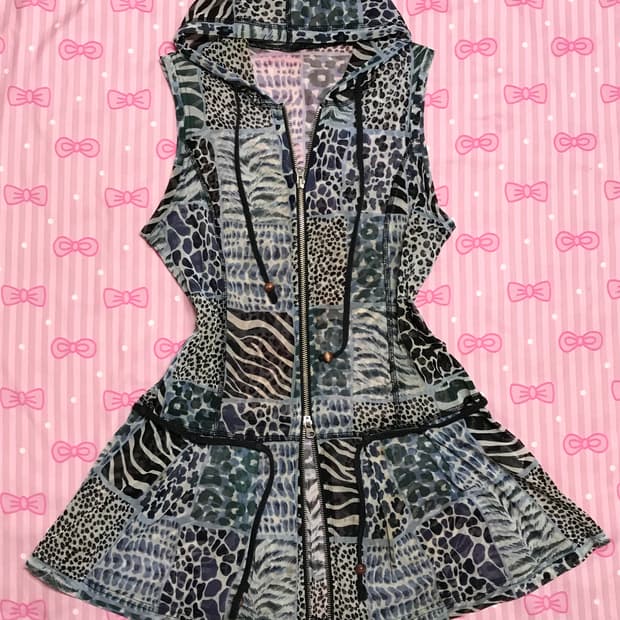 레오파드 블루 투웨이 나시 집업 갸루 y2k