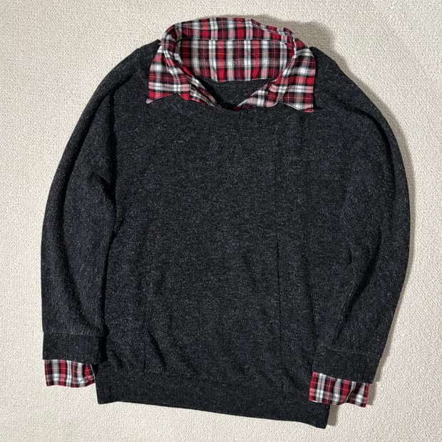 일본빈티지 theoria 차콜 체크 레이어드 니트