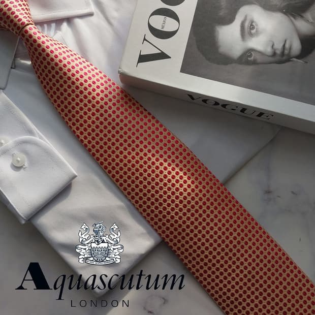 아쿠아스큐텀 실크 핑크 도트 넥타이 8.6cm A+등급 K1609
