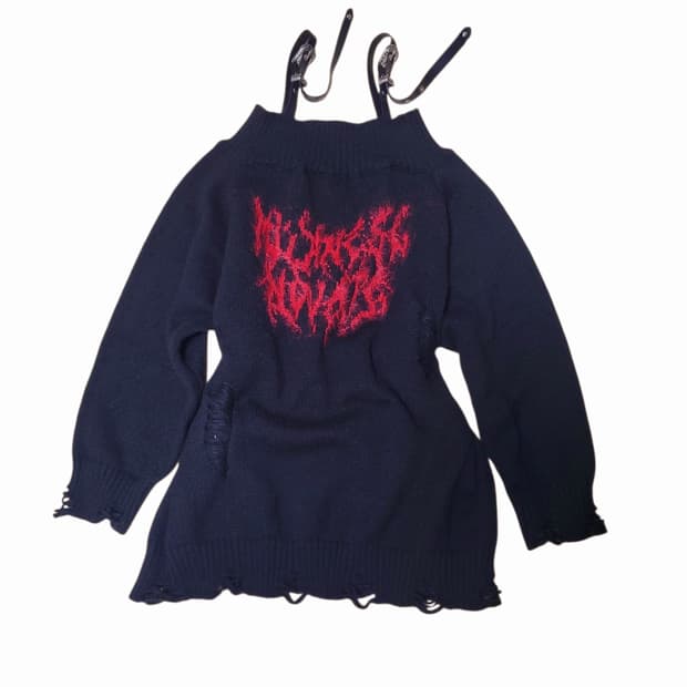 펑크키치갸루y2k 오프숄더 니트 긴팔 롱슬리브