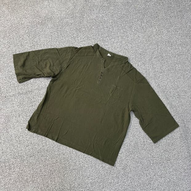 실측 남성 헨리넥 린넨 7부 셔츠 0416J