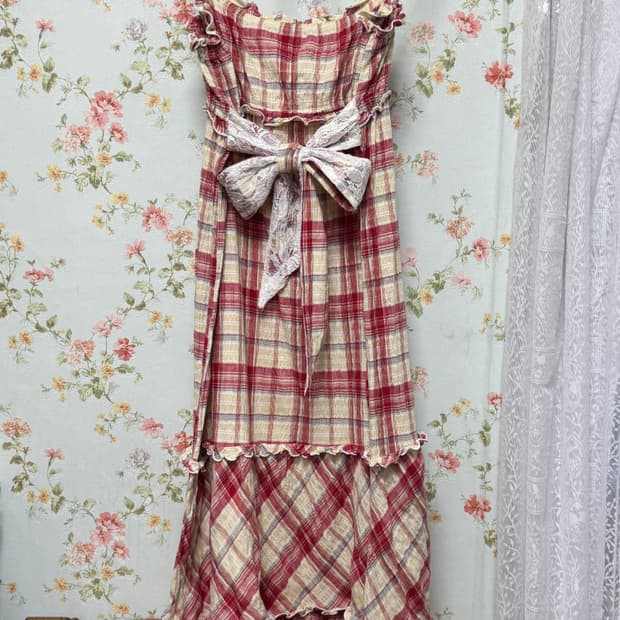 빈티지 체크 슬리브리스 원피스