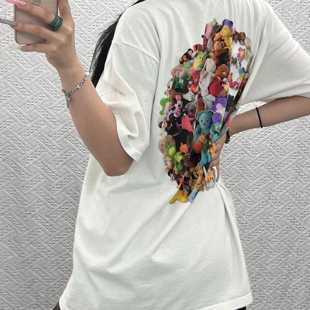 스투시 빈티지 스트릿 키치 에잇볼 플러시 반팔티 L C13457