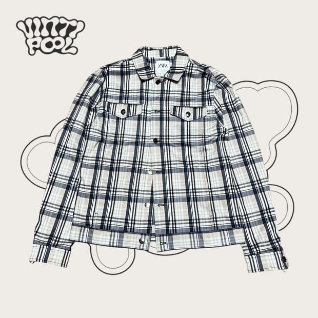 ZARA 체크 트러커 자켓 L 아이보리