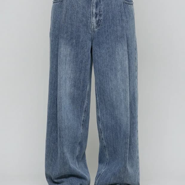 [3] 비긴202 원턱 와이드 슬랙스 데님 팬츠 [페이디드 블루]