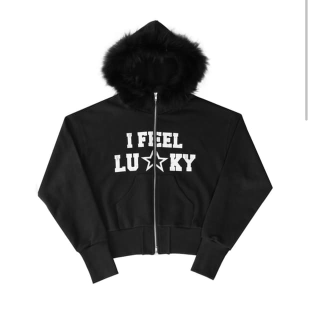IFEELLUCKY Lucky fur hood zip-up black M