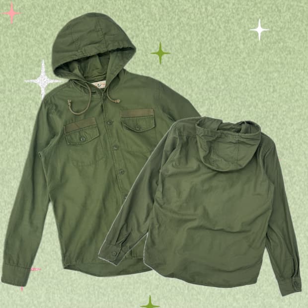 올리브 카키 아메카지 후드 셔츠 그런지 에스닉 보헤미안 밀리터리 펑크