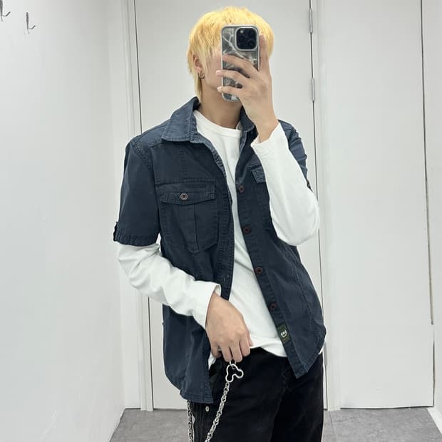 Vintage washed navy pocket half shirts 