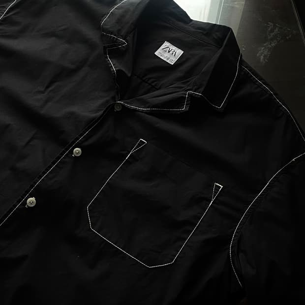 (L) ZARA 자라 콘트라스트 스티치 반팔 셔츠 판매