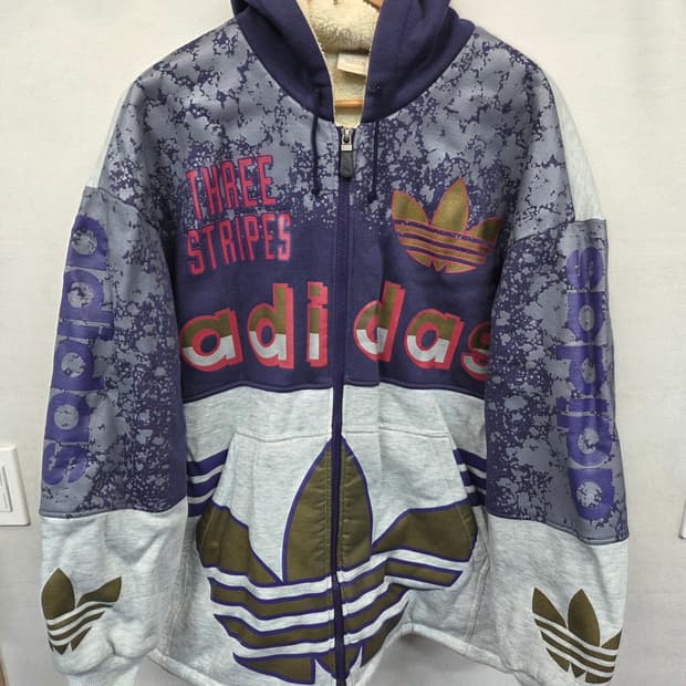 아디다스 일본판 빈티지 90s 빅로고 안감플리스 패디드 후드집업 자켓 L