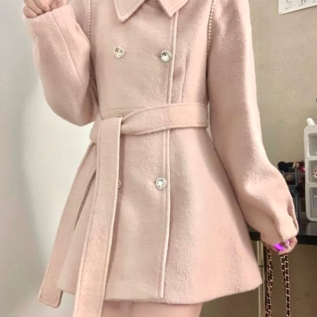 핑크 더블코트 리본 벨트 코트 히메갸루 양산형