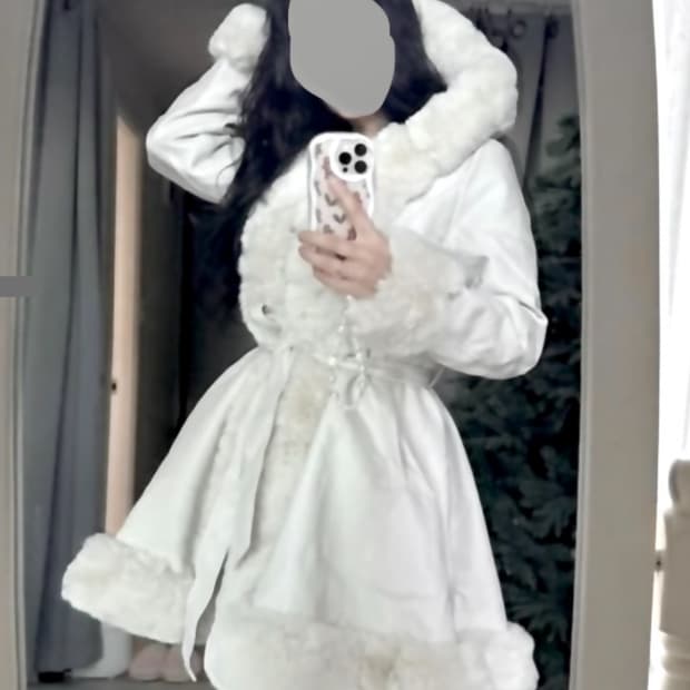 Y2k 갸루 아이보리 퍼 가죽 플레어 코트