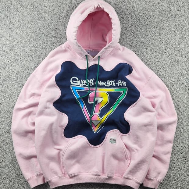 80's GUESS 아플리케 커스텀 스웻 후드 티셔츠 ( L )/9353