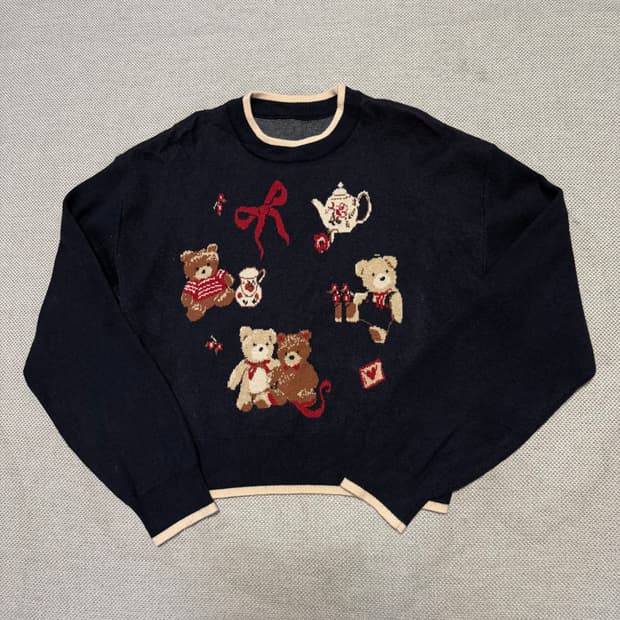 샵사이다 곰돌이 패턴 니트