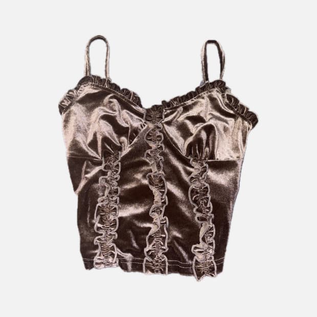 brown velvet frill sleeveless