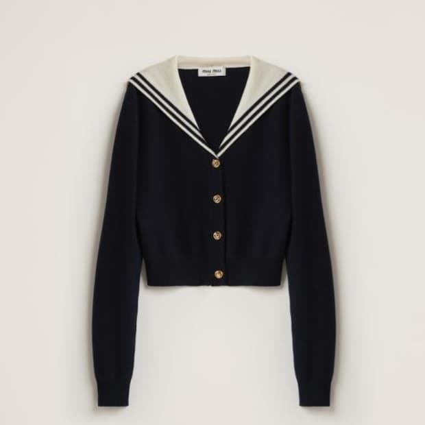 미우미우 캐시미어 세일러 카라 니트 가디건