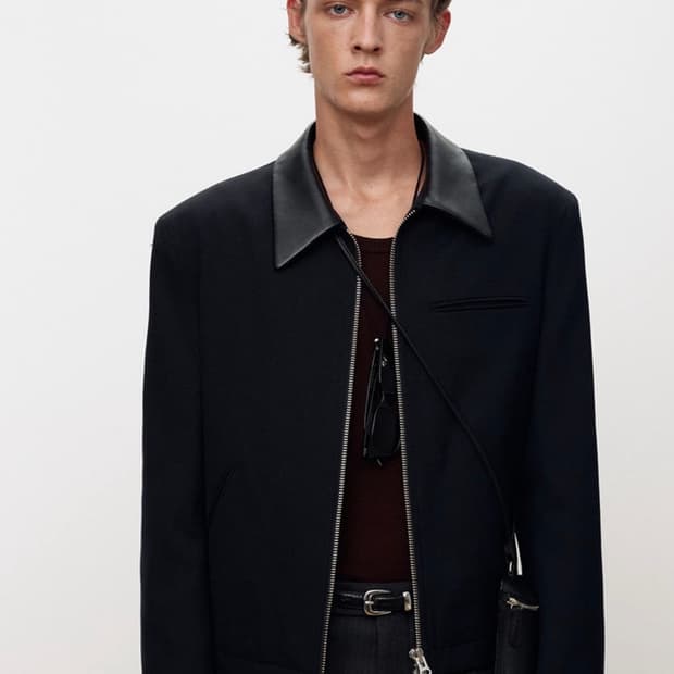 토니웩 LEATHER WOOL COTTON BLOUSON NAVY