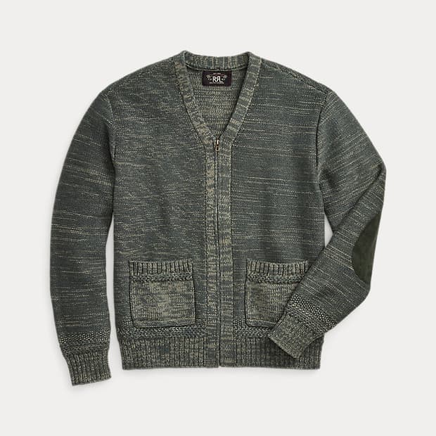 더블알엘 스웨이드 트림 코튼 블렌드 지퍼 카디건 m사이즈