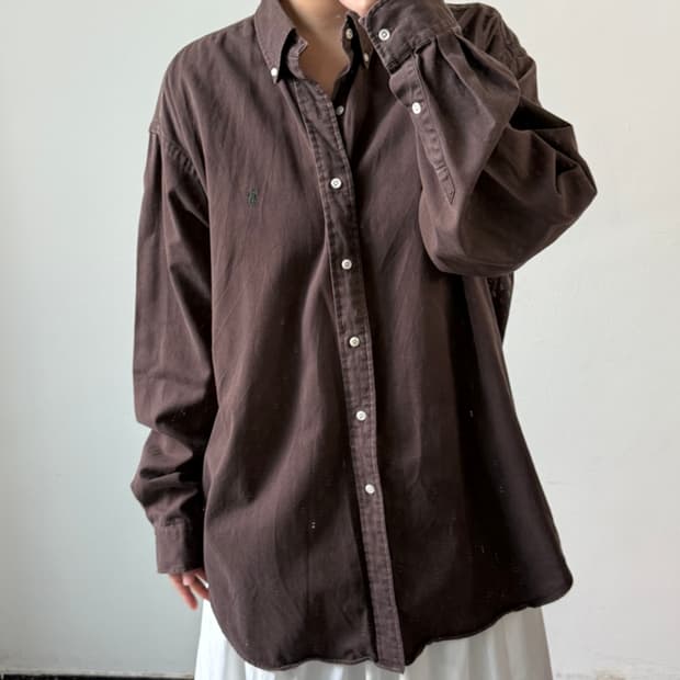 [XL] 폴로 브라운 코튼 셔츠