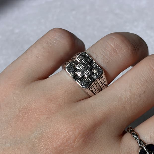 Oribell 볼드 크로스 실버 라지 오픈링 반지