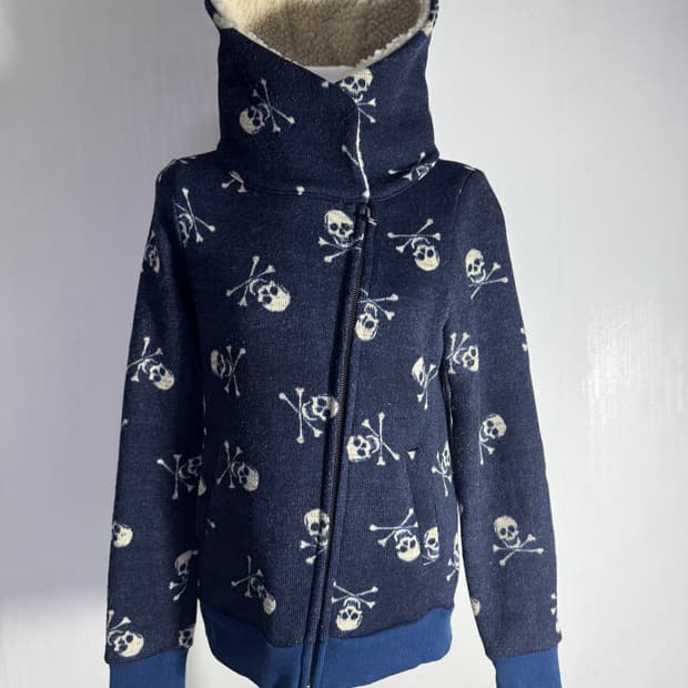 빈티지 스컬 하이넥 사선 집업 자켓 y2k 펑크 