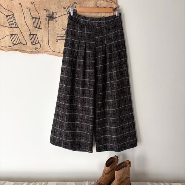 check patterned wide pants