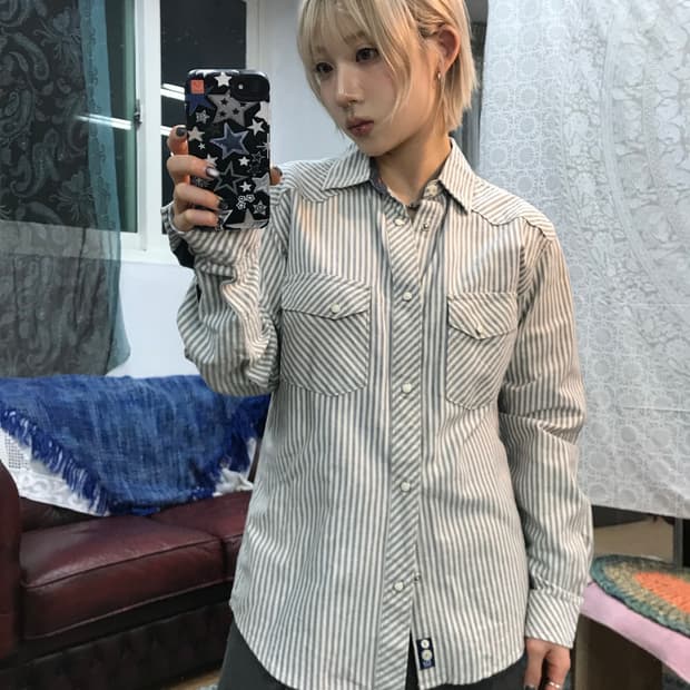 Gap 갭 빈티지 여성 스트라이프 투포켓 셔츠 