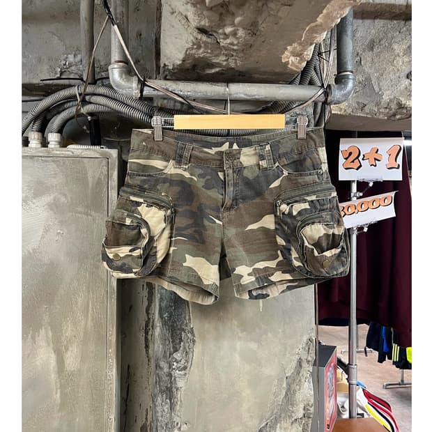 빈티지 카모 카고 숏팬츠 M #csz3511