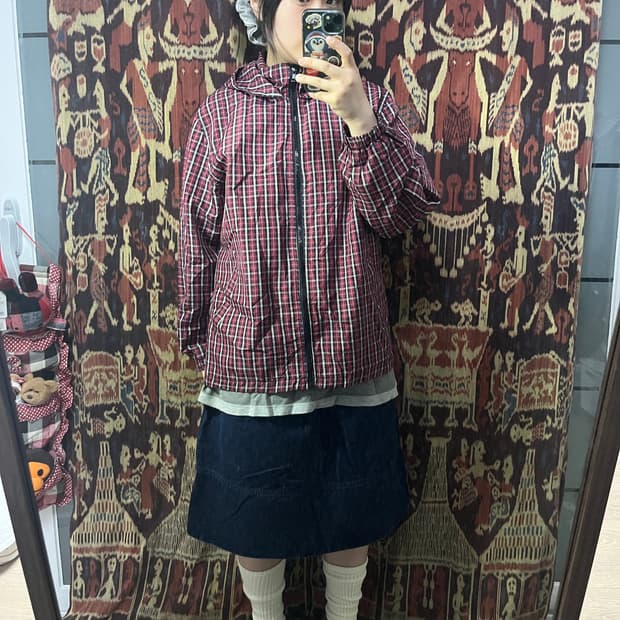 타탄 레드 체크 바람막이 자켓