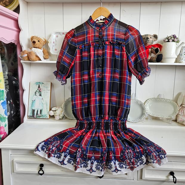 0327체크 머메이드 프릴 원피스