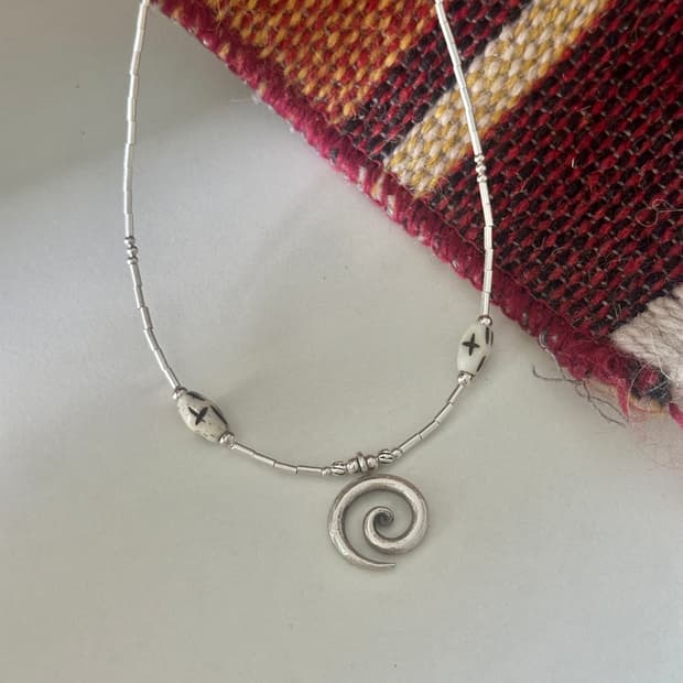 Spiral Sign Cow Horn 925silver necklace