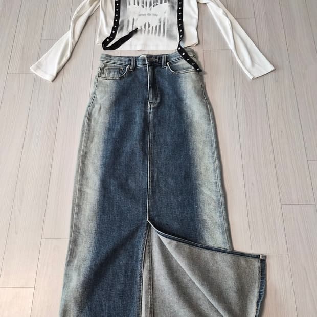 [OOT Seoul] 빈티지 워싱 데님 롱 스커트 (앞트임)