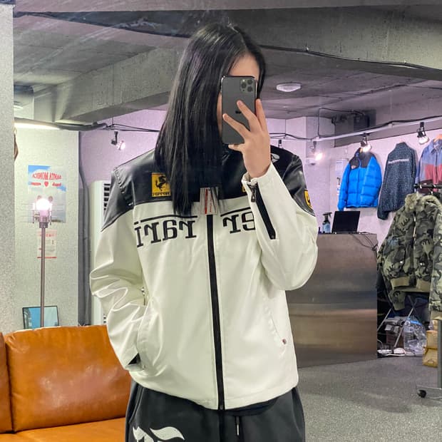 페라리 F1 자수로고 블랙 레더자켓 B3621