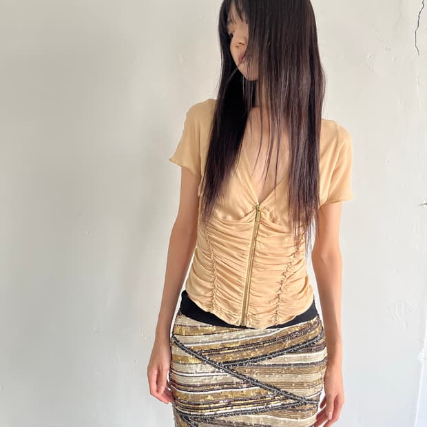 draped zip up blouse