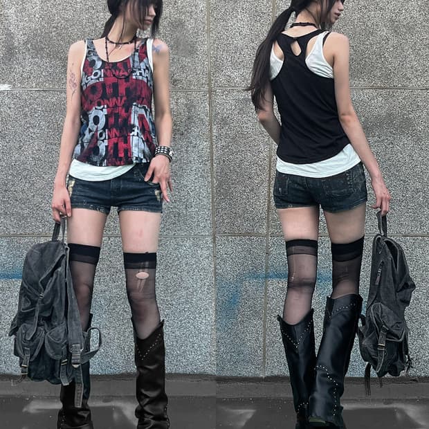 00's Grunge Lettering Layered Sleeveless