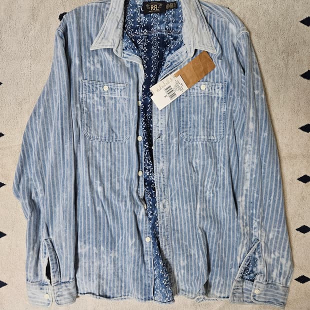 RRL 인디고 스트라이프 더블페이스 셔츠 XL