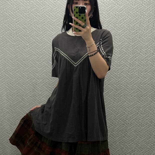 빈티지 코지모리걸 에스닉 히피 자수 아방핏 반팔 블라우스 K0323