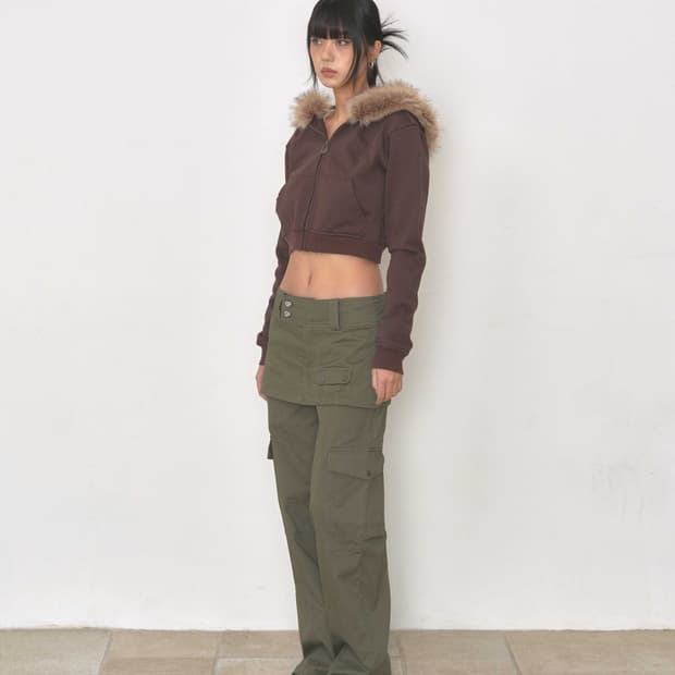 {정가 17.9} 비데블 스커트 레이어드 카고 팬츠 S - 카키 (택O)