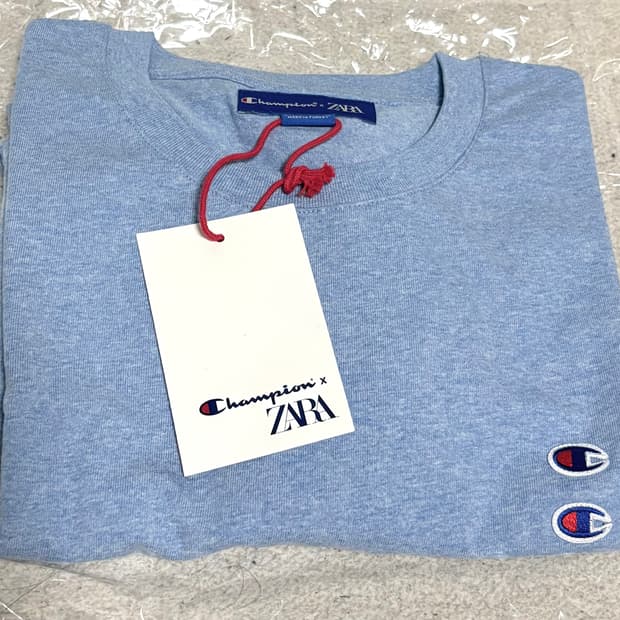 자라 챔피온 박시핏 코튼 패치 반팔 티셔츠 BLUE
