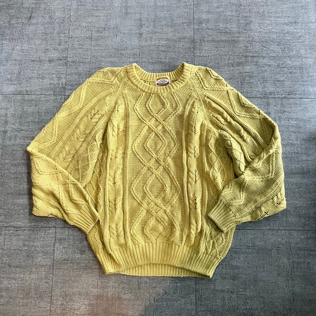 일본빈티지 Neatavera 올드스쿨아메카지 대대장 니트스웨터 옐로우