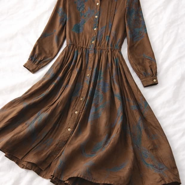 유니크 패턴 빈티지 브라운 원피스 