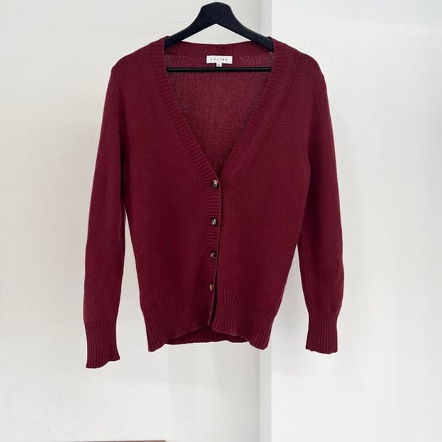 셀린느 버건디 캐시미어 브이넥 가디건